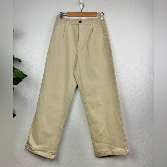 6397 Pants Women 4 Stone Cotton Wide Leg Pleated Front Zip Fly High Rise Trouser